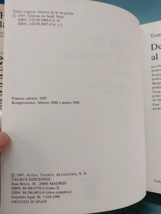 Historia de la vida privada. Del Imperio romano al año mil. Taurus, 1988.