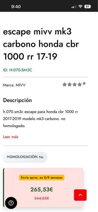 Escape MIVV carbono Honda CBR1000RR