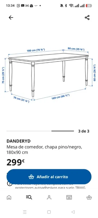 Mesa Ikea DANDERYD en madera y negro 8 sillas