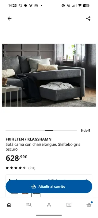 Sofá chaise longue gris Ikea Friheten