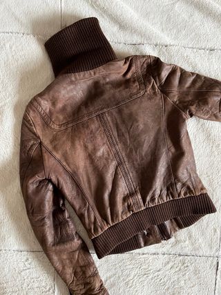 Cazadora Biker Vintage Cuero Marrón