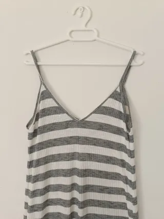 Vestido largo rayas gris y blanco