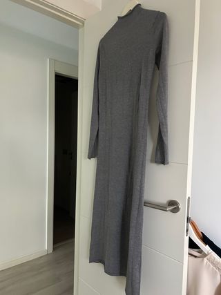 Vestido Mango Cuello Perkins Gris Talla M