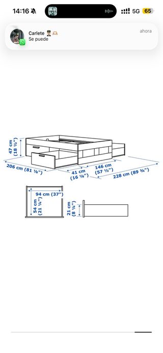 Base cama y colchón blanco 140x190