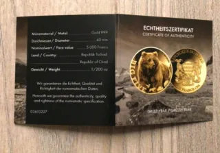 Moneta d'Oro 24K Big Five - Repubblica del Ciad