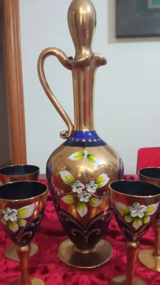 Juego de licor Murano azul y dorado