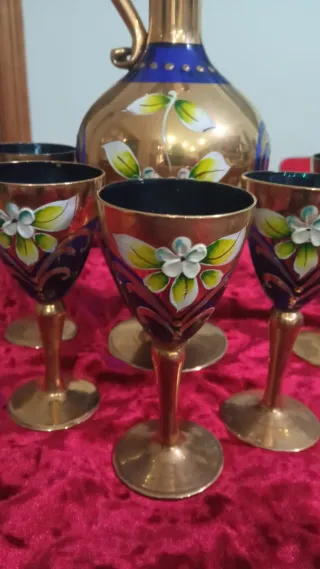 Juego de licor Murano azul y dorado