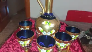 Juego de licor Murano azul y dorado