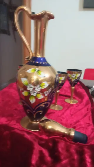 Juego de licor Murano azul y dorado