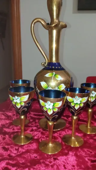 Juego de licor Murano azul y dorado