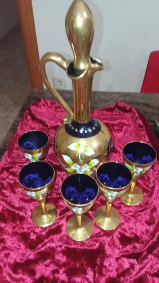 Juego de licor Murano azul y dorado