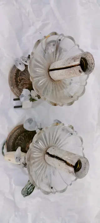 Coppia abat jour antichi in vetro e metallo