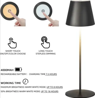 2x LAMPADA da tavolo LED ricaricabile a batteria