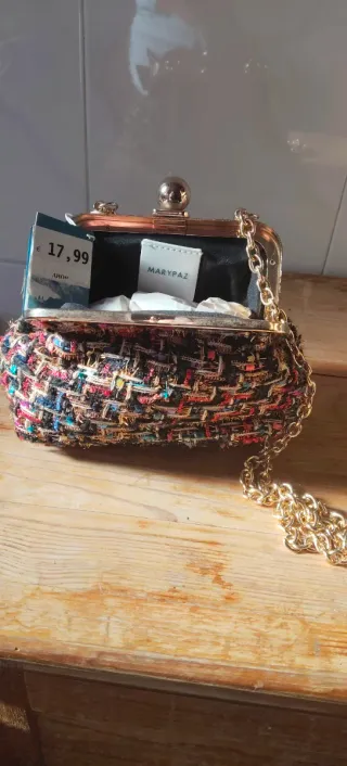 Bolso fiesta tweed cadena dorada