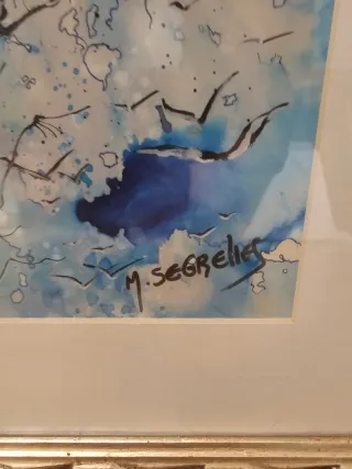 Cuadro antiguo óleo árbol azul dorado