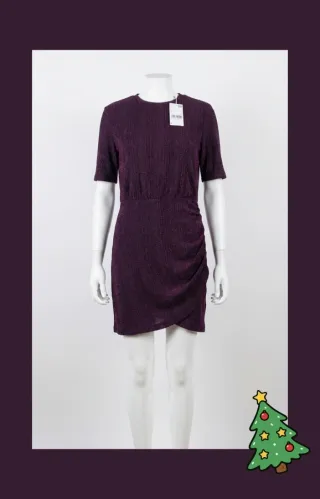 Vestido Mini Mango Metalizado Morado Talla S