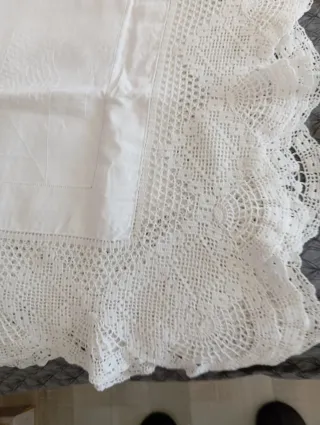 Mantel antiguo lino blanco hecho a mano