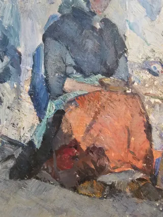 Cuadro al óleo antiguo mujer sentada