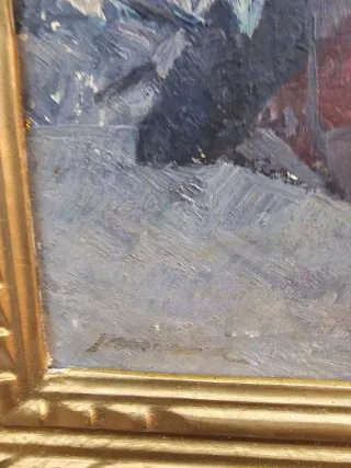 Cuadro al óleo antiguo mujer sentada