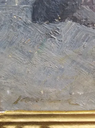 Cuadro al óleo antiguo mujer sentada