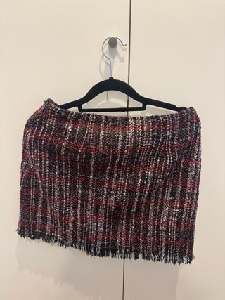 Falda Mini Tweed Cuadros Rojo/Negro Talla L
