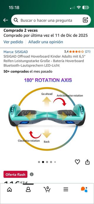 Hoverboard verde a estrenar con luces LED