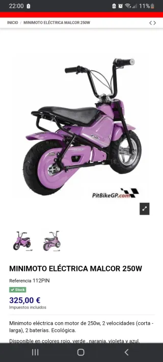 Minimoto eléctrica infantil rosa MTR 250W