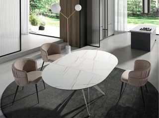 Mesa redonda / ovalada comedor porcelanico y acero