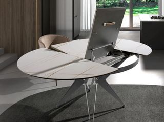 Mesa redonda / ovalada comedor porcelanico y acero