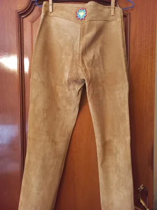 Pantalón de piel porcina beige/marrón