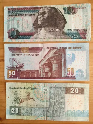 Banconote Lire Egiziane 100, 50, 20