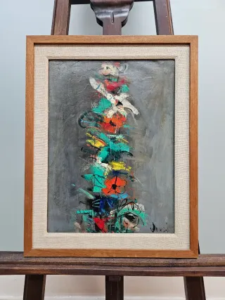 Cuadro Antiguo Óleo Abstracto