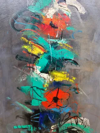 Cuadro Antiguo Óleo Abstracto