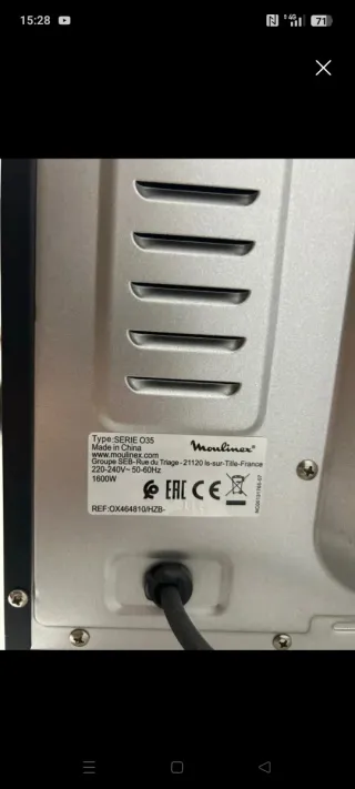 Mini horno Moulinex 33L 1600W  con 1 solo uso