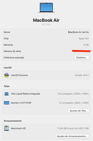 Macbook Air Dorado, 13,6" 2022 8GB RAM 256GB SSD