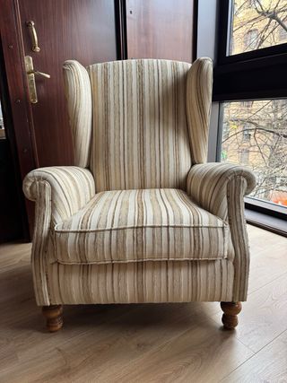 2 Sillones Orejeros Rayas Beige/Marrón