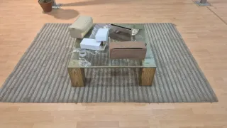 Mesa centro + alfombra gris