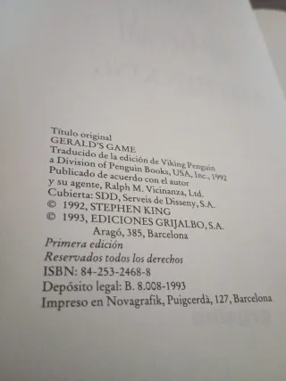 (Primera edición)El Juego de Gerald #Stephen King#