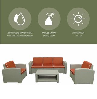 Conjunto de jardín de resina 4 piezas, Gris y terracota