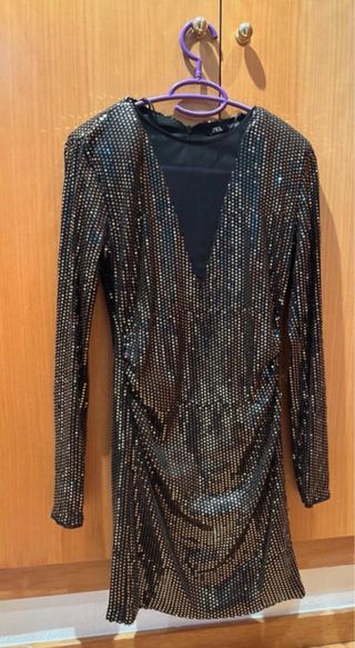 Vestido Zara Lentejuelas Dorado