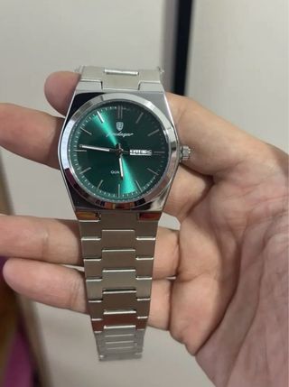 Poedagar Reloj Cuarzo Hombre Elegante Plata/Verde