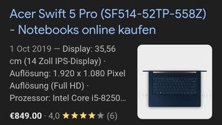 Acer Swift 5 Pro 14" i5-8250U 8/512GB Win10 Blu