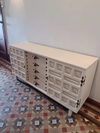 Aparador Brutalista Blanco Años 70 Cómoda Geométri