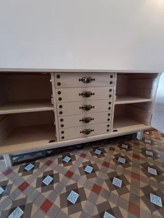 Aparador Brutalista Blanco Años 70 Cómoda Geométri