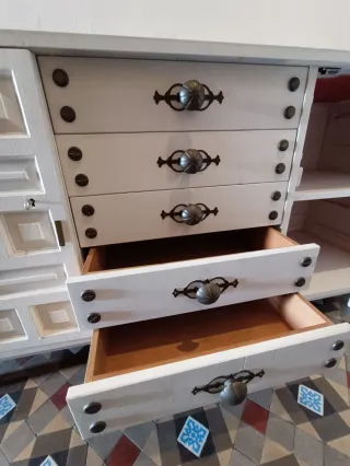 Aparador Brutalista Blanco Años 70 Cómoda Geométri