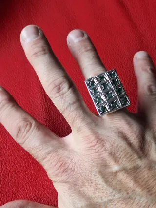 Anillo Plata 12 Esmeraldas Talla brillante,unico!