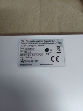 Báscula digital Ufesa BE1850 - Báscula digital