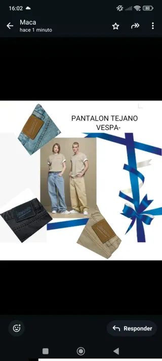 Pantalón Tejano Vespa Unisex Conulta talla