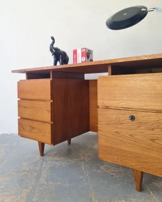 Escritorio francés de teca. Vintage, 60s.
