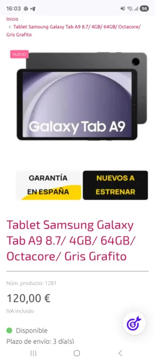 Samsung Galaxy Tab A9 Gris 64GB